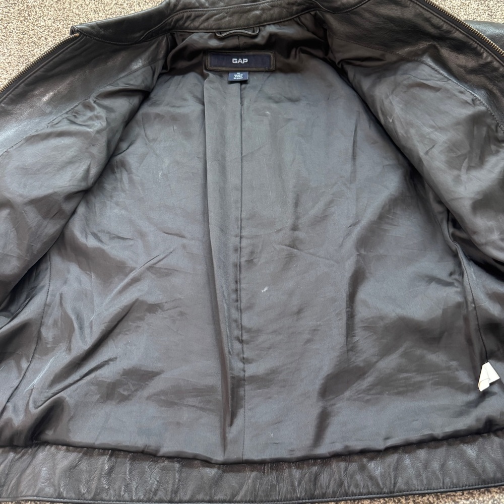 Vintage GAP Leather Jacket Womens M Black Zip Up Minimalist 90s Coat - Picture 11 of 15